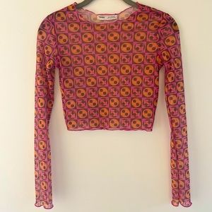 Pull & Bear Tulle Mesh Geometric Croptop